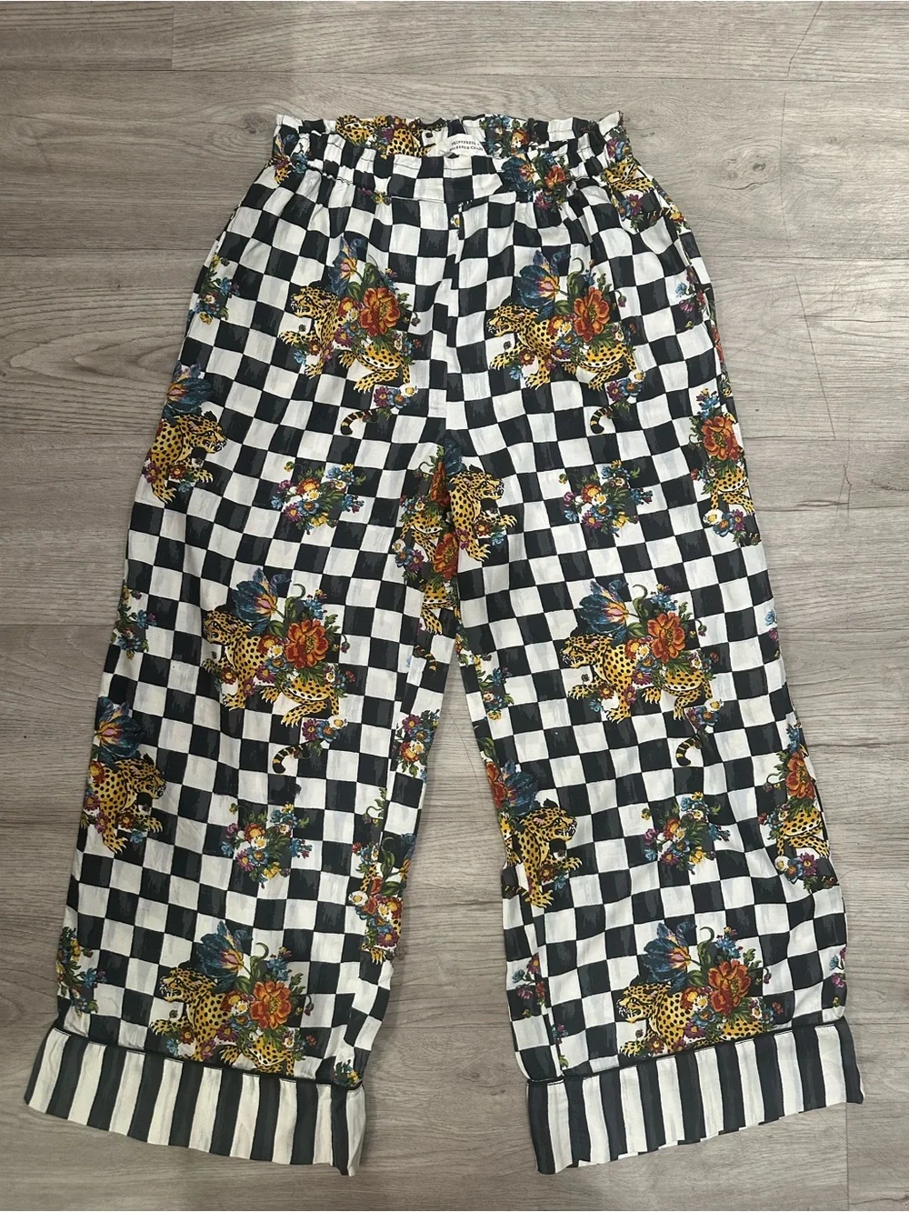 Printfresh Men’s Black & White Checkerboard Pants with Floral Leopard Print